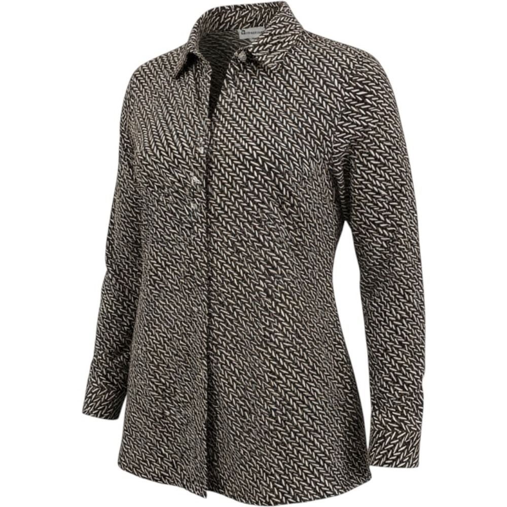 The Tog Shop Button Front Shirt Women XL Brown White Cotton Abstract Dash Print